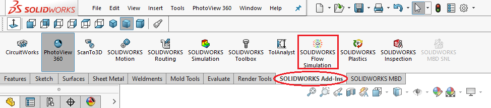 فراخوانی افزونه ی solidworks flow simulation در سالیدورکس